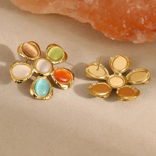 Ivy pressed flower drop earrings, gold plated