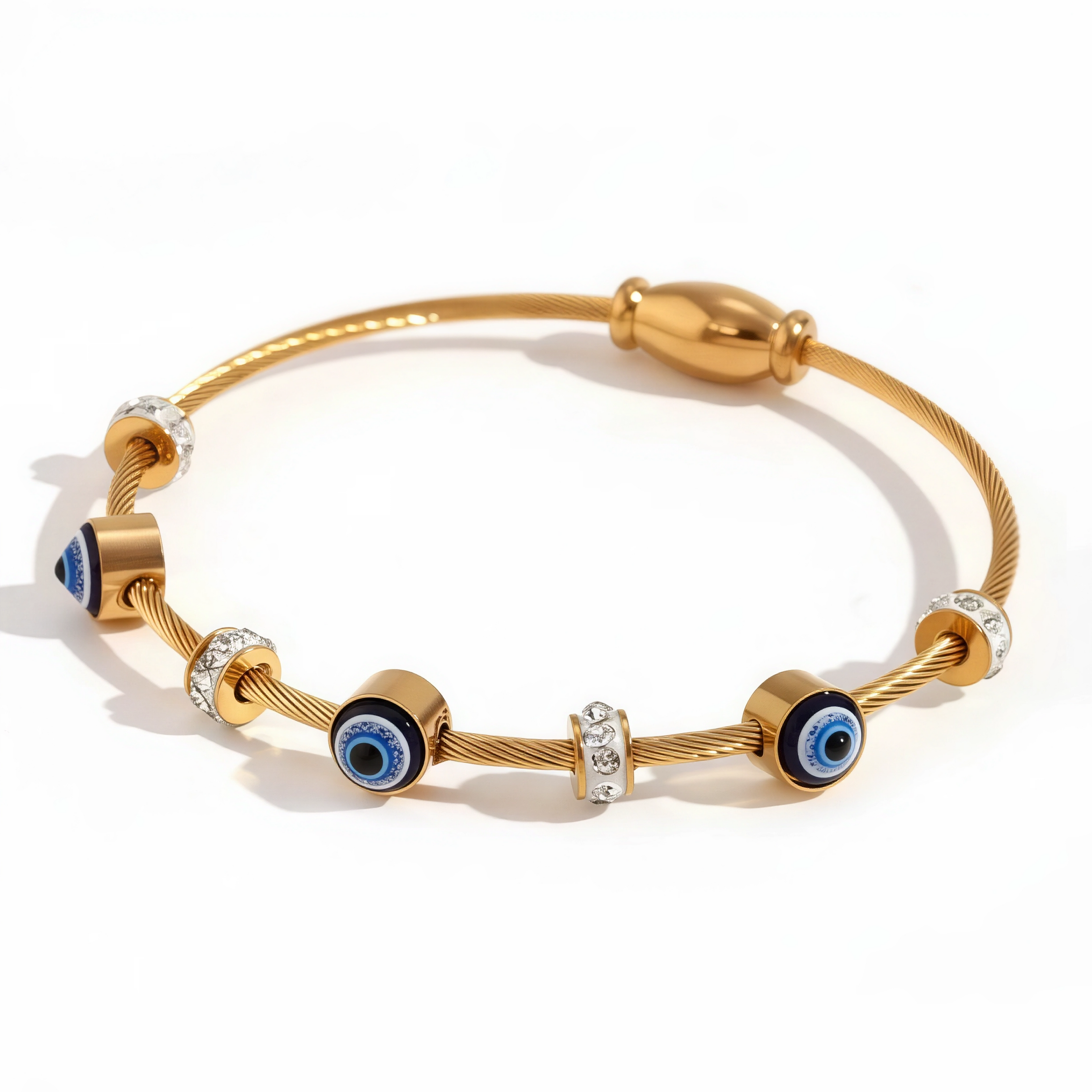 Blue Evil Eye Charm Bangle Bracelet