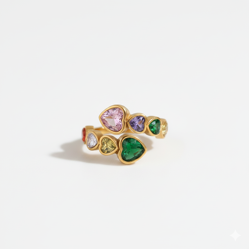 Multicolour Radiant Heart Gemstone Statement Ring