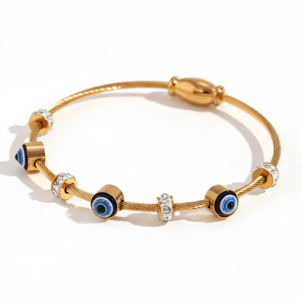 Blue Evil Eye Beaded Gold Bracelet