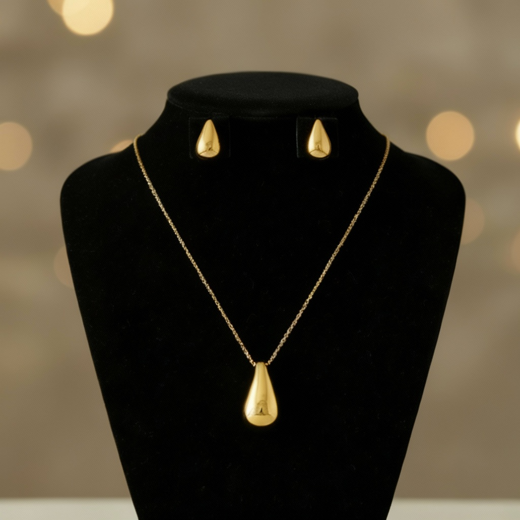 The 'Liquid Gold'Teardrop Charm Necklace and Earring Set