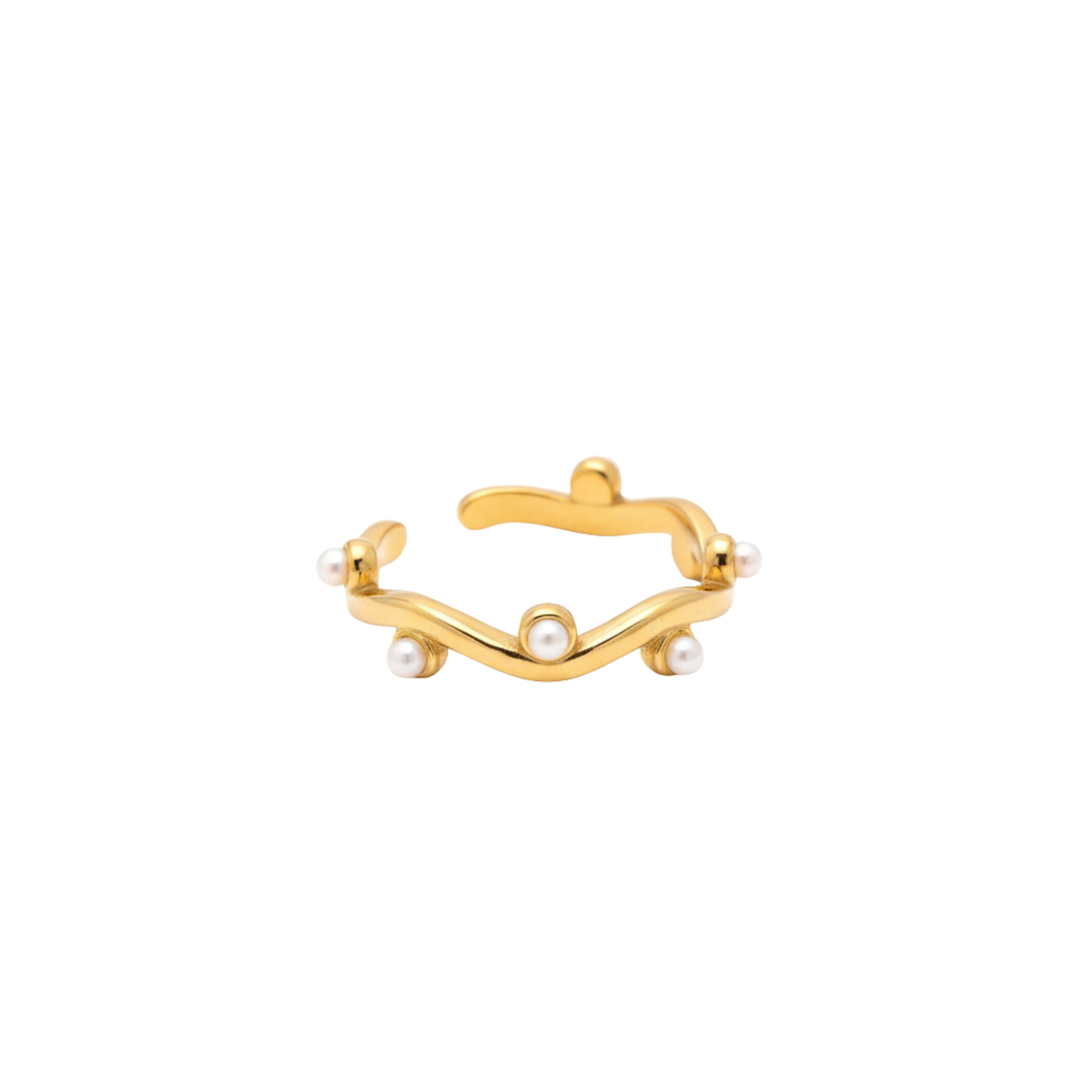 Wavy Pearl Accented Stacking Ring