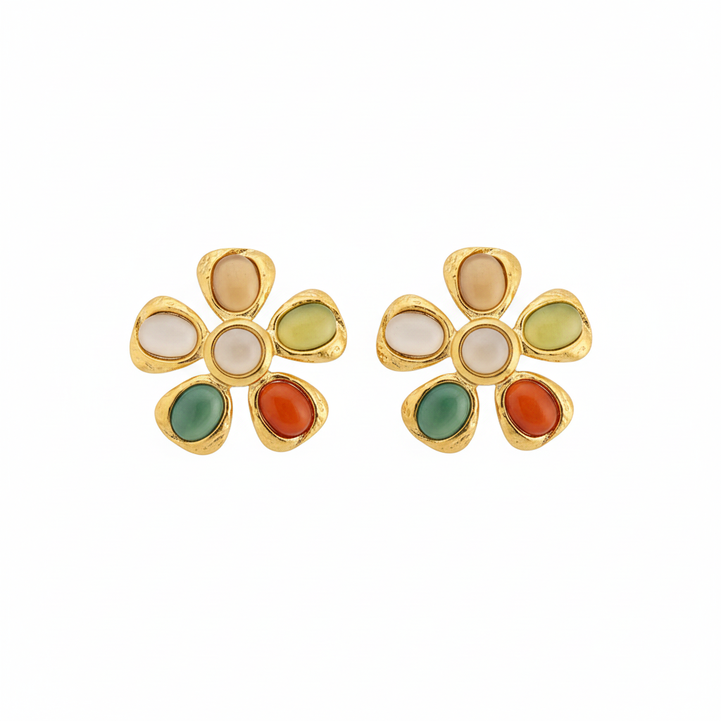 Multi-Stone Clover Flower Stud Earrings