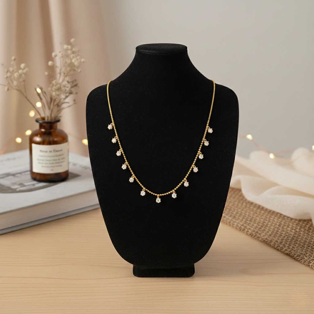 Dainty Pearl Drop Station Necklace