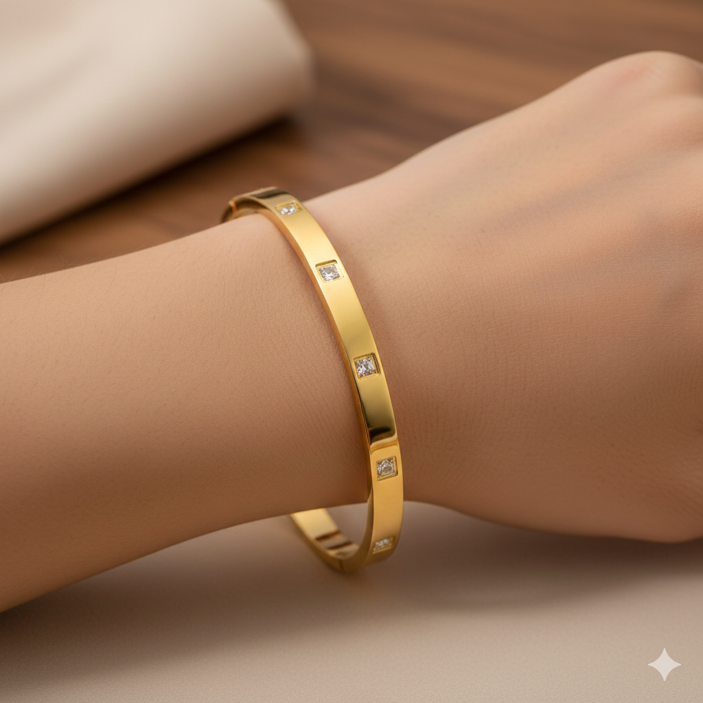 Luxe Geometric Zircon Gold Bracelet