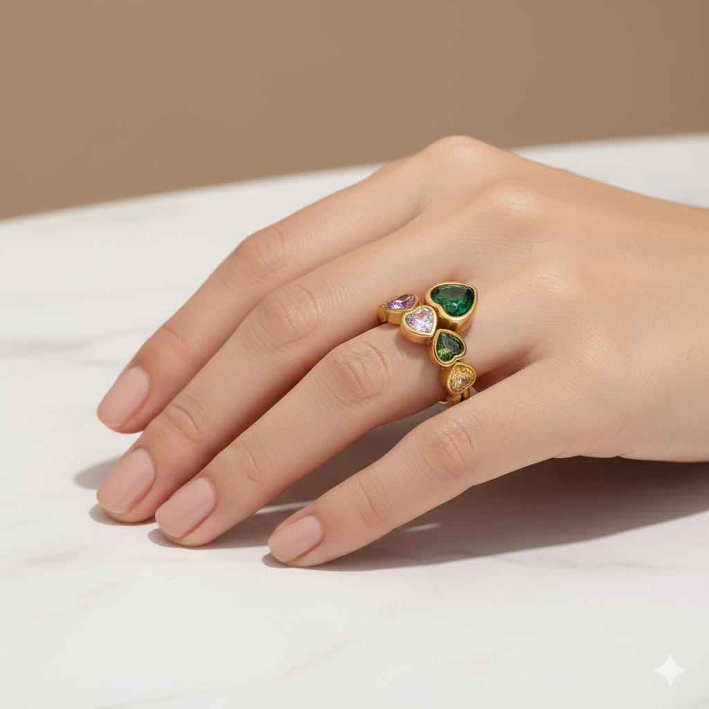 Multicolour Radiant Heart Gemstone Statement Ring