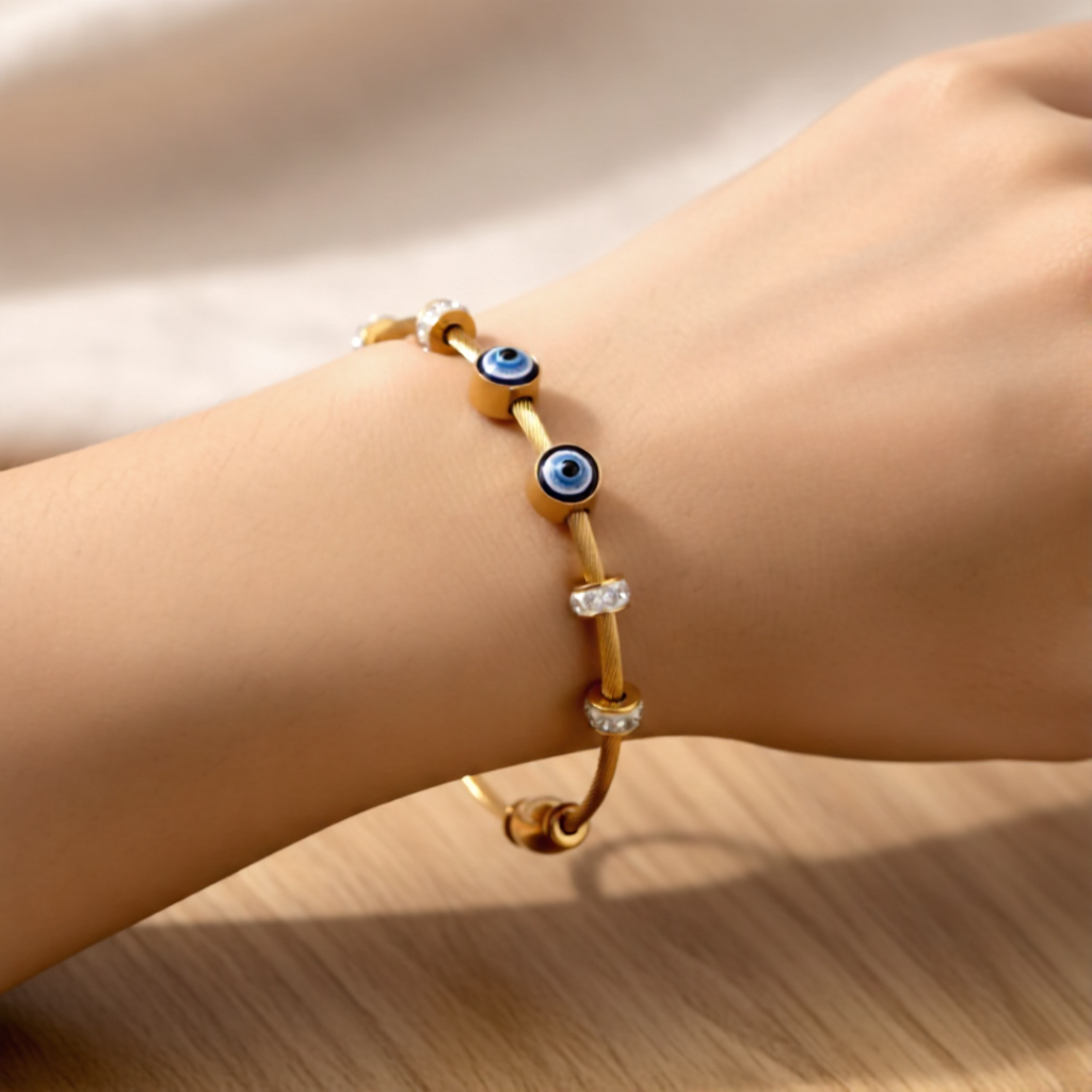 Blue Evil Eye Charm Bangle Bracelet