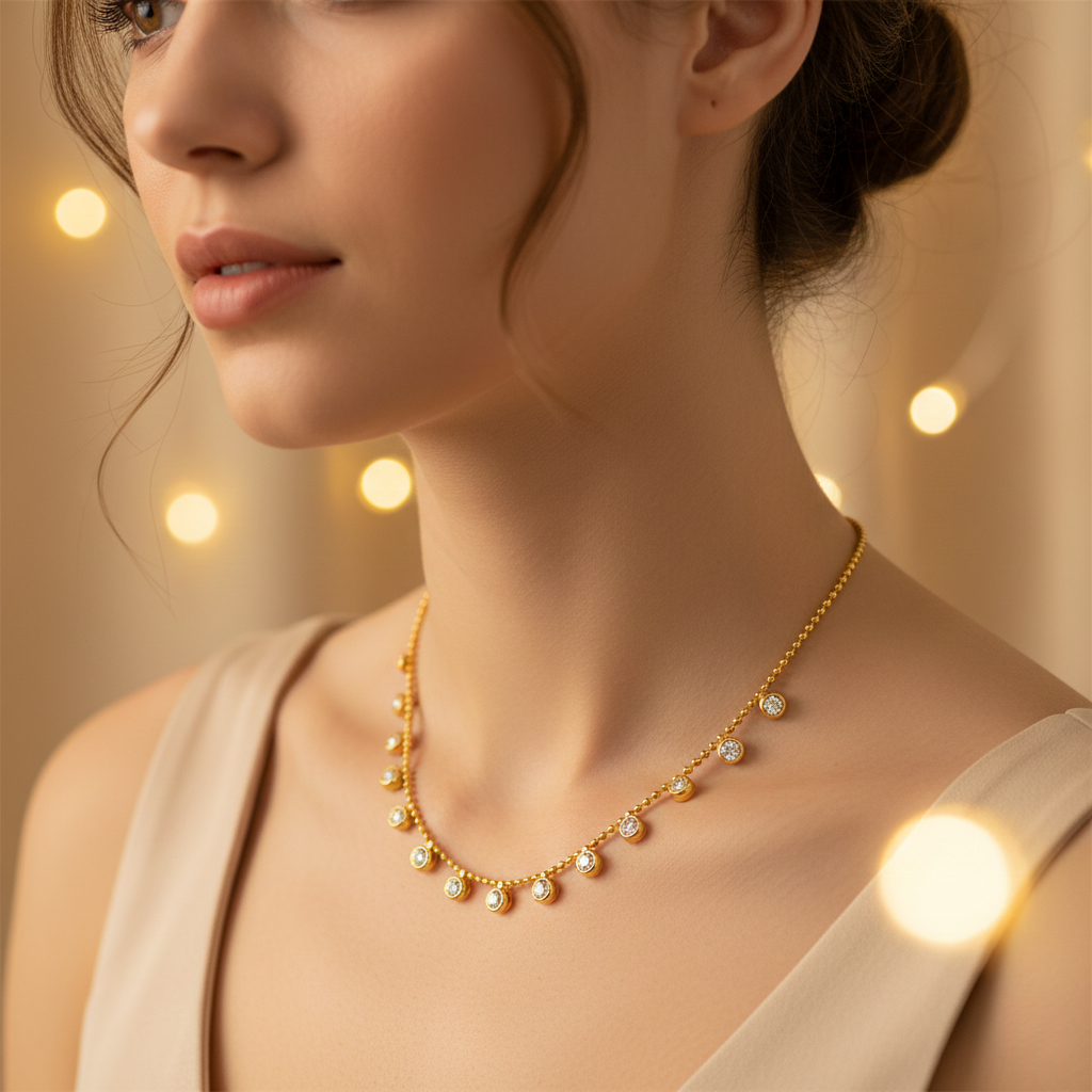 Dainty Pearl Drop Station Necklace