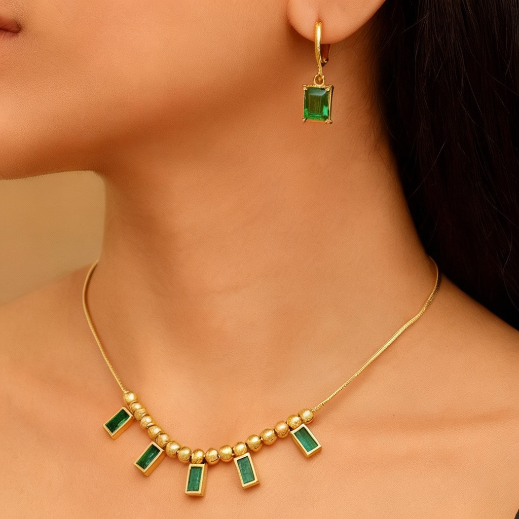 Emerald Green Rectangle Jewellery Set