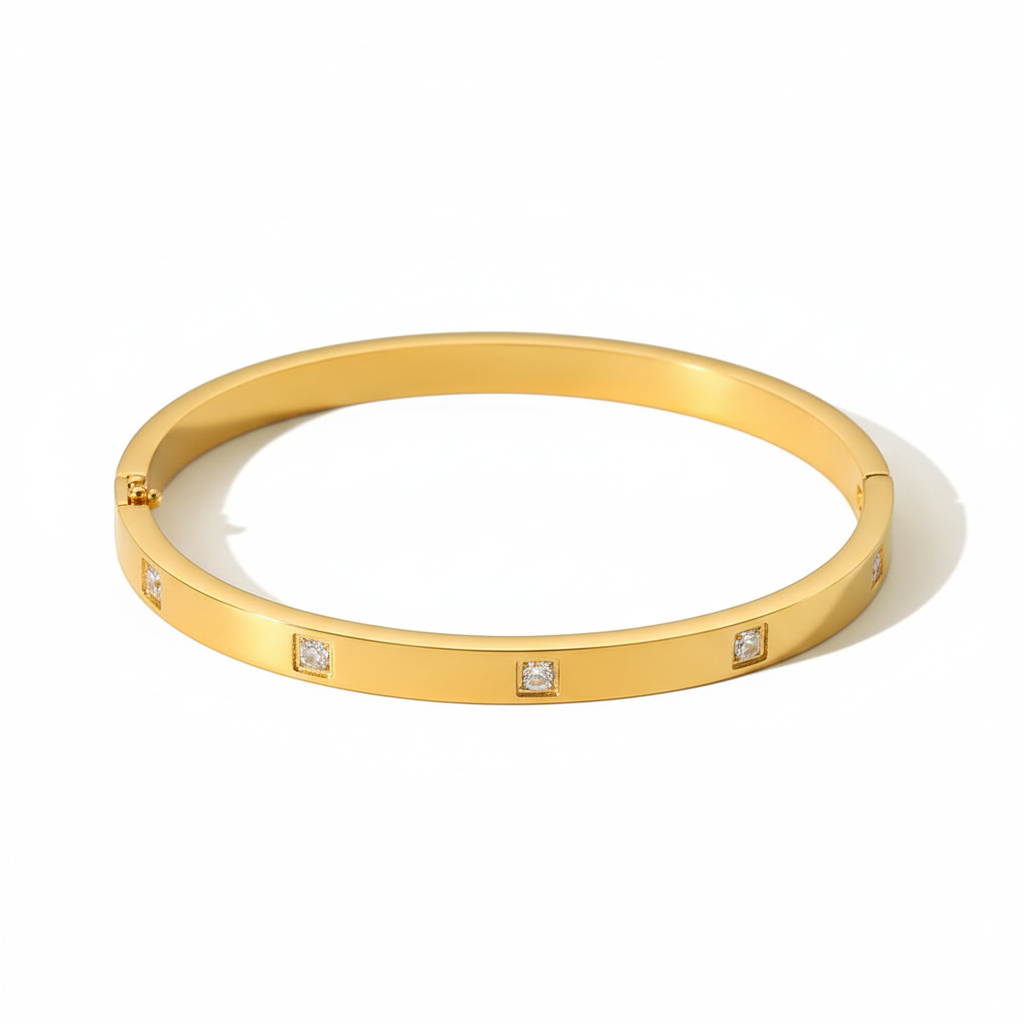 Luxe Geometric Zircon Gold Bracelet