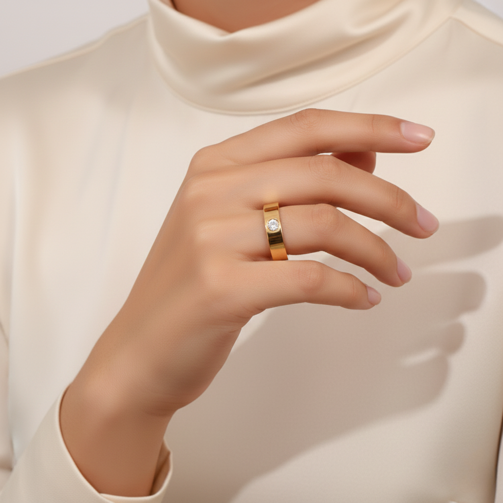 Pave Stone Accent Band Ring