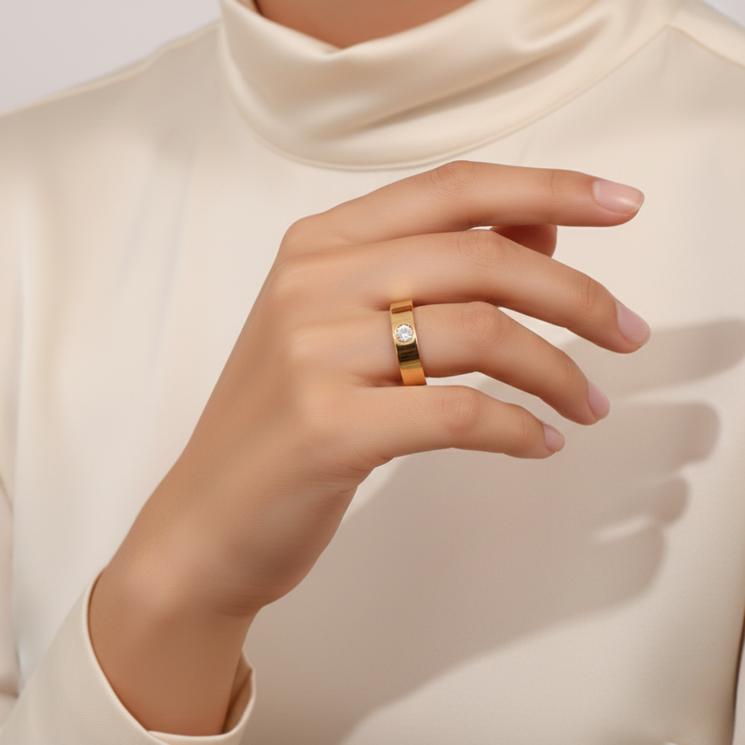 Pave Stone Accent Band Ring