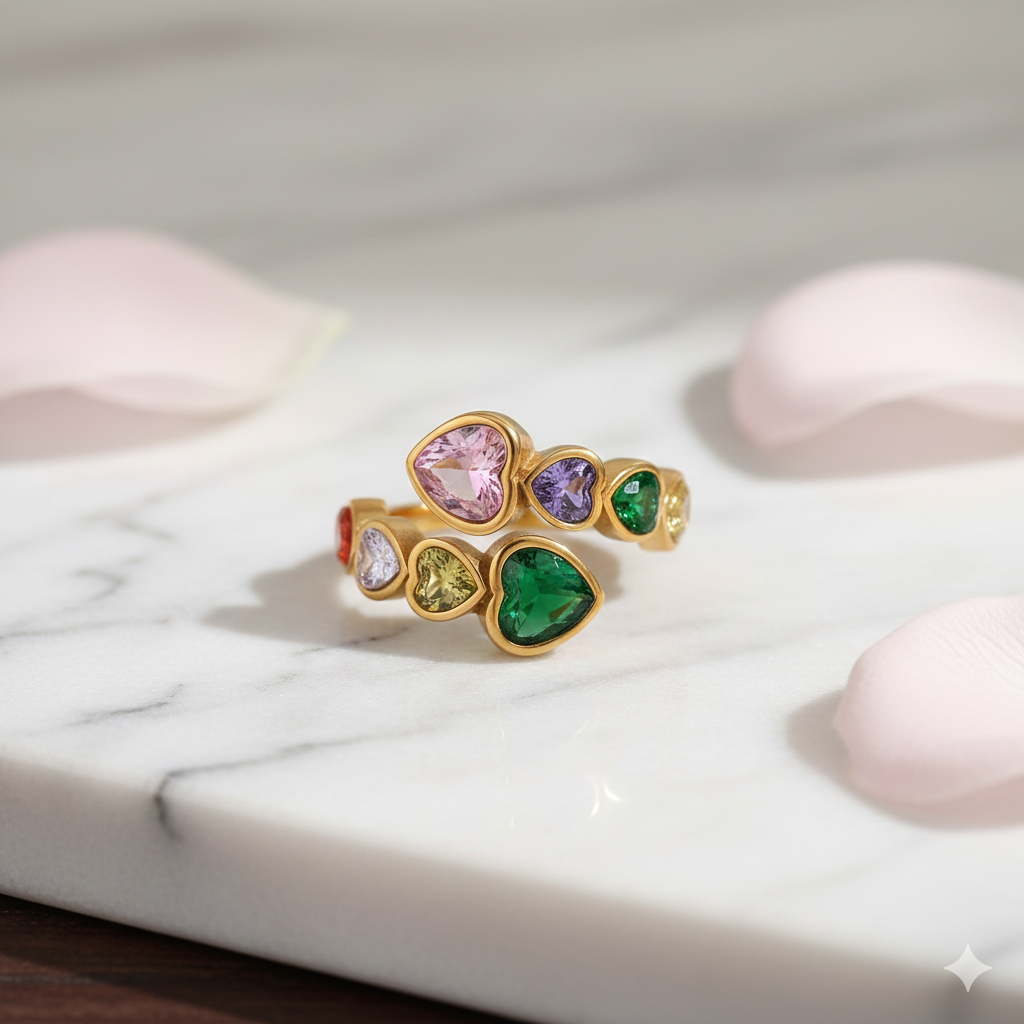 Multicolour Radiant Heart Gemstone Statement Ring