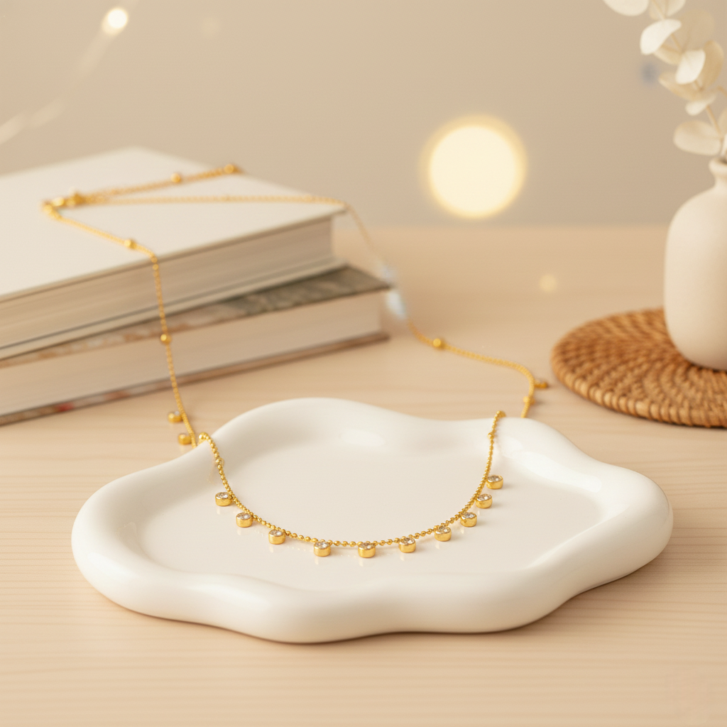 Dainty Pearl Drop Station Necklace