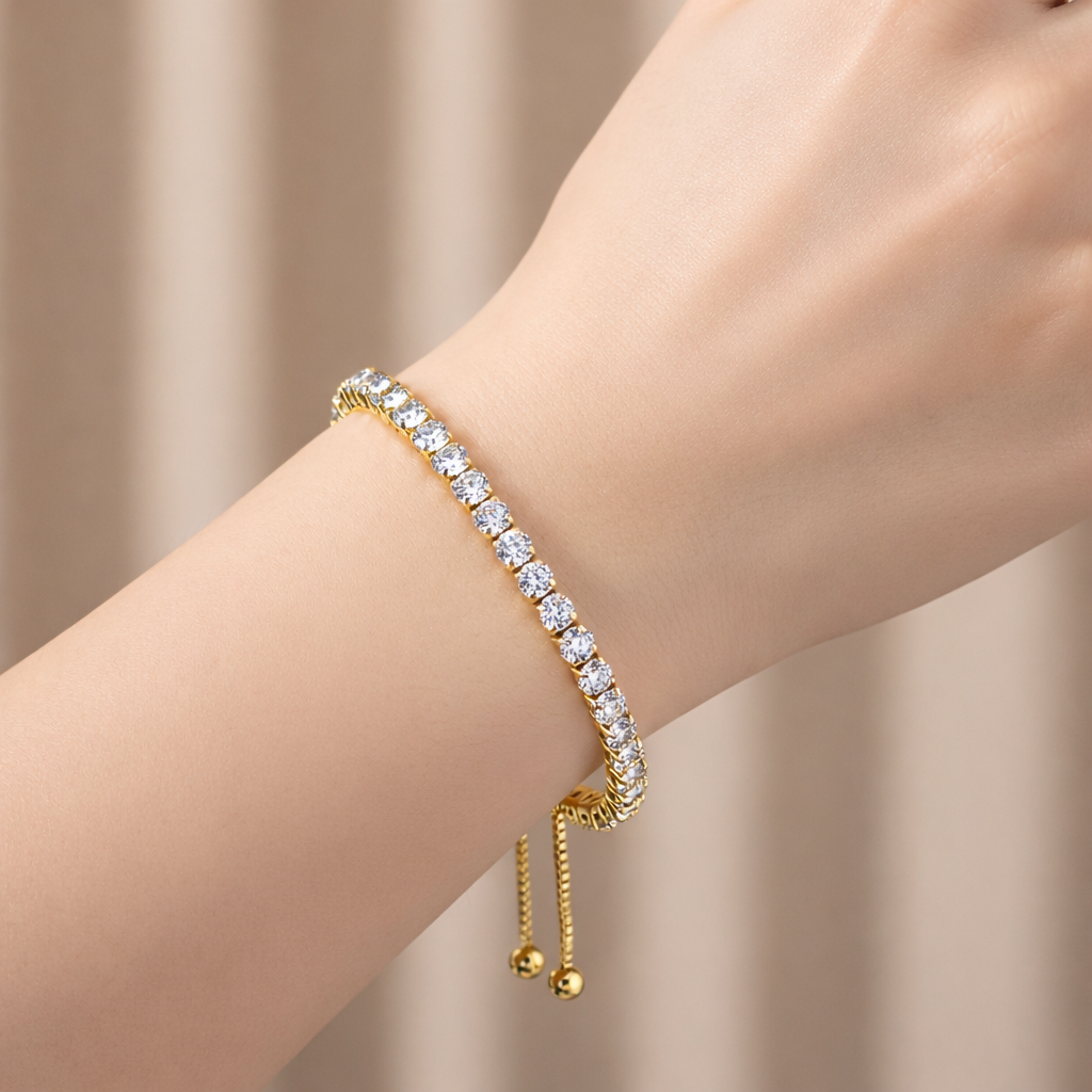 Pave Cubic Zirconia Tennis Slider Bracelet