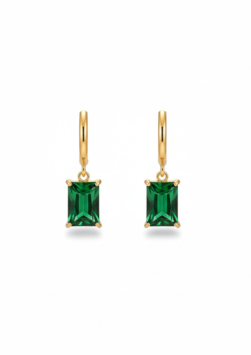 Emerald Green Rectangle Charm Earrings