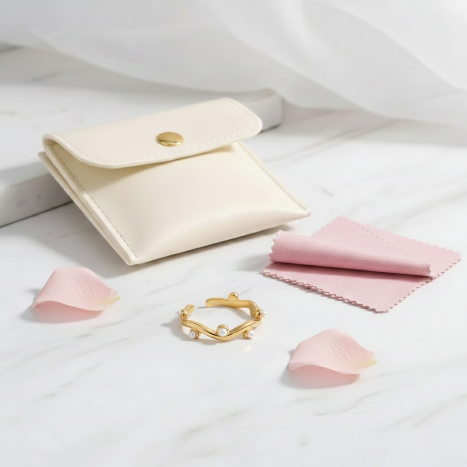 Wavy Pearl Accented Stacking Ring