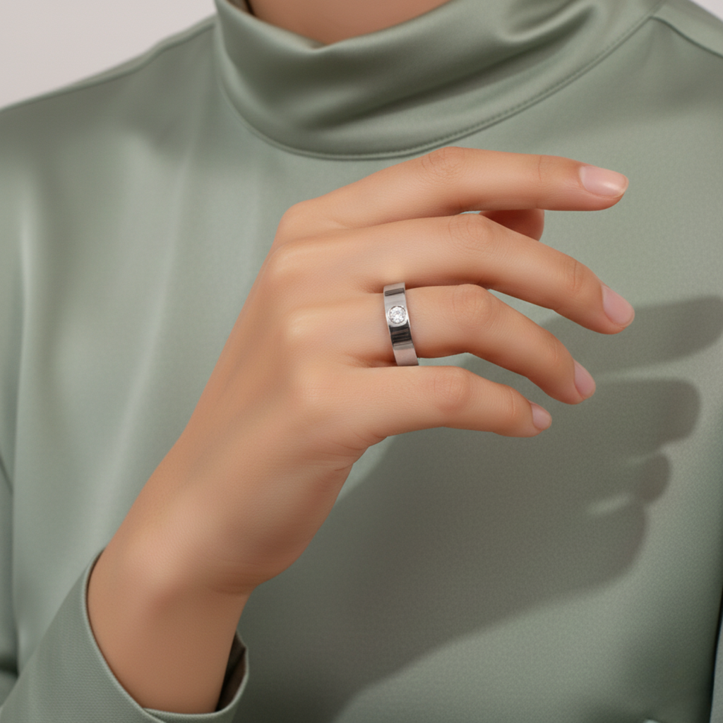 Pave Stone Accent Band Ring