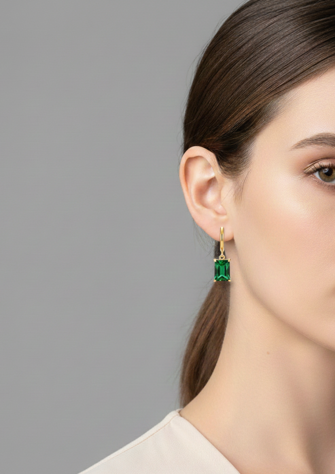 Emerald Green Rectangle Charm Earrings