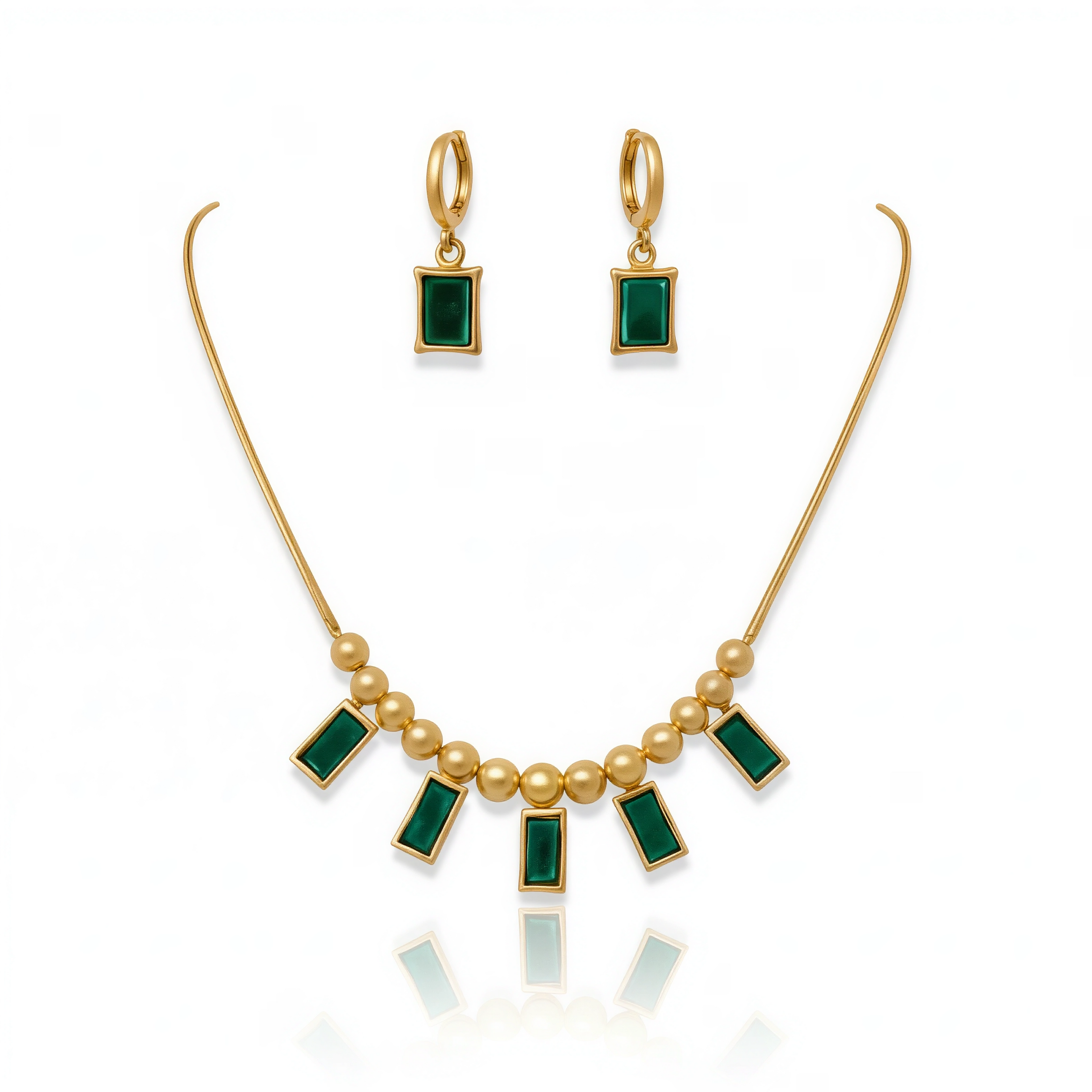 Emerald Green Rectangle Jewellery Set