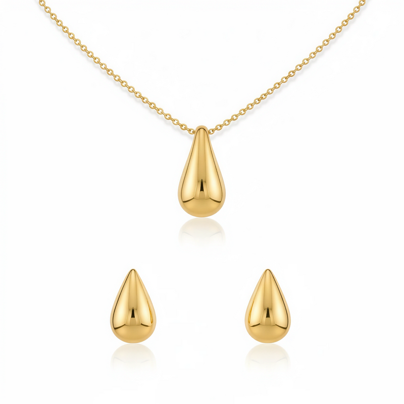 The 'Liquid Gold' Teardrop Charm Necklace and Earring Set
