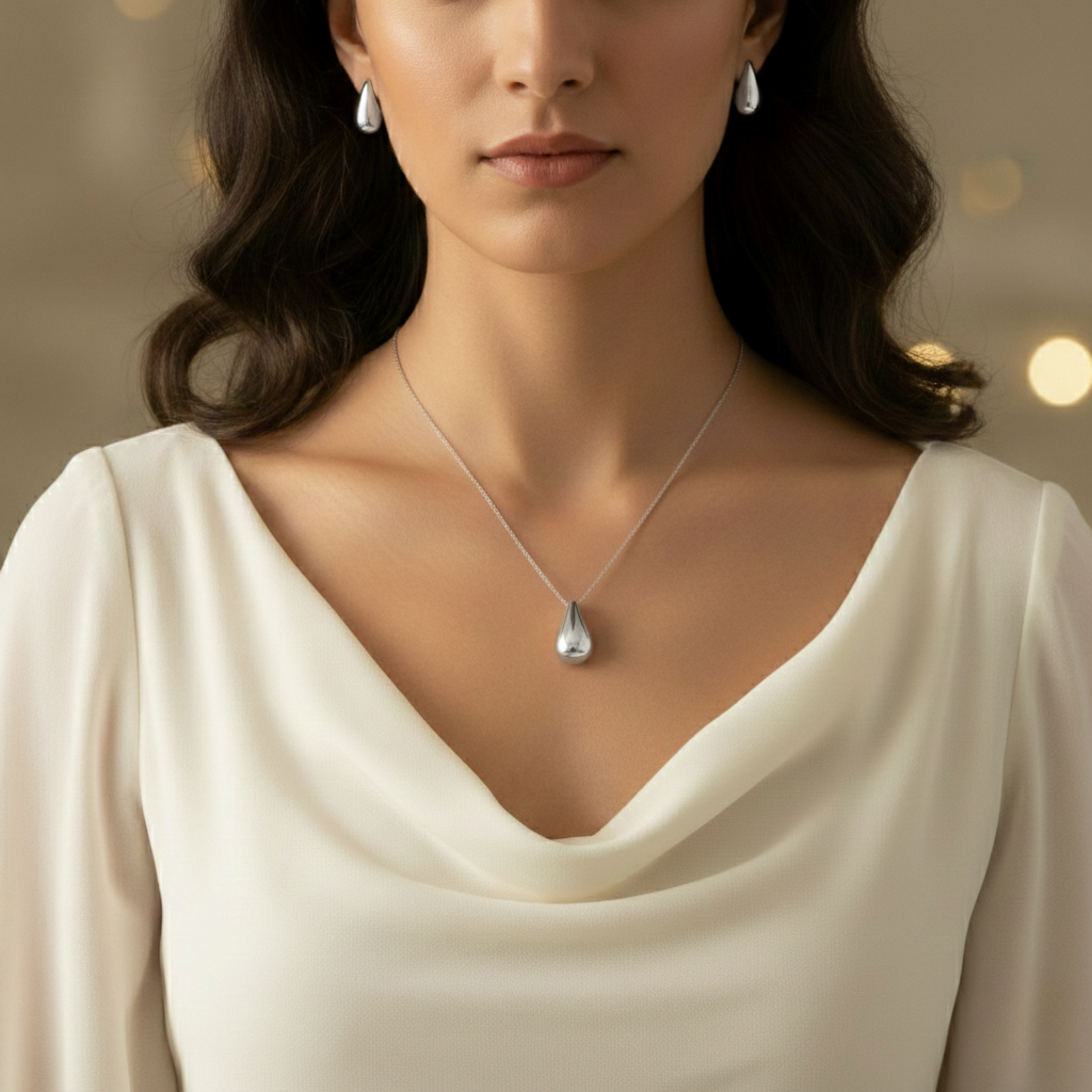 The 'Liquid Gold'Teardrop Charm Necklace and Earring Set