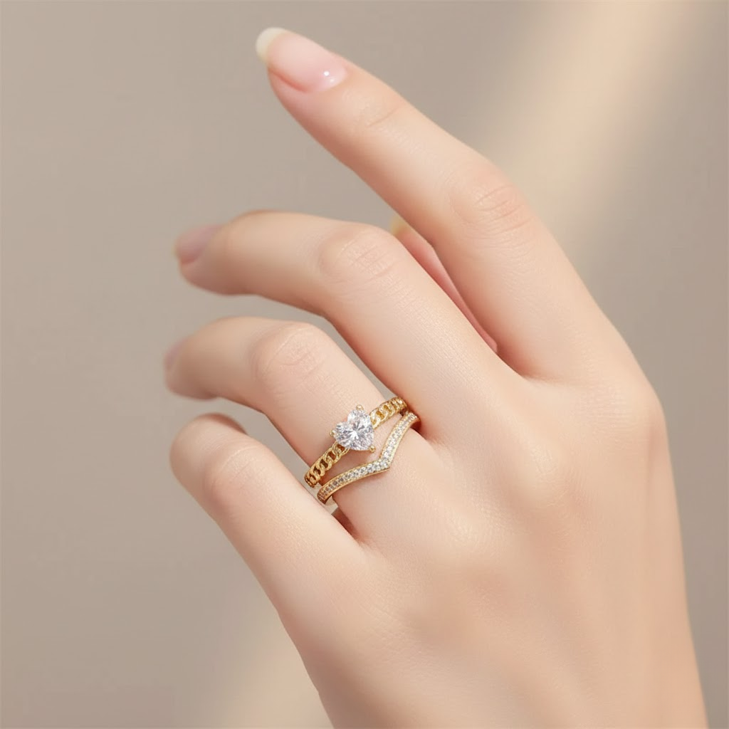 Amore Heart Chevron Ring