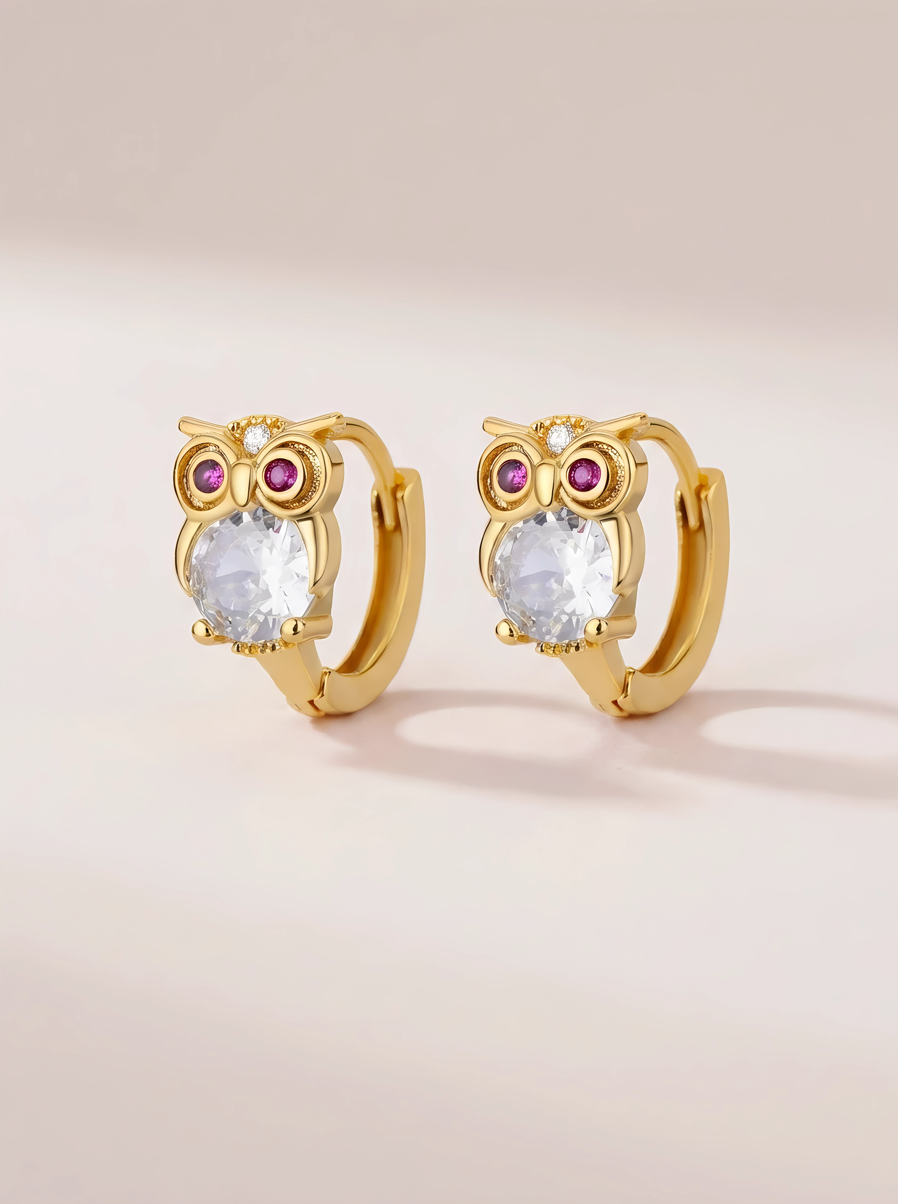 Athena crystal owl drop earrings, gold plated