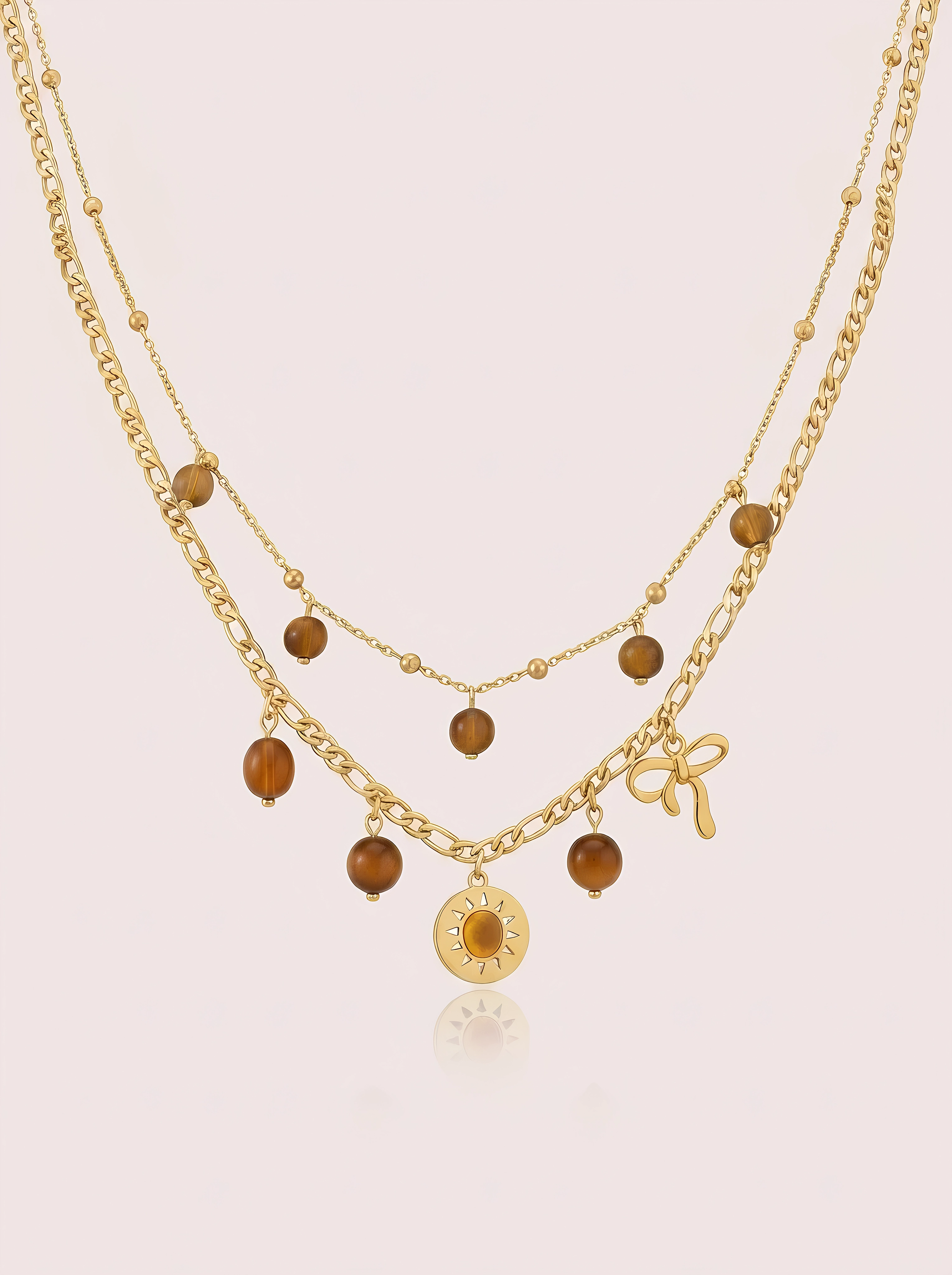 Bonnie double-layer bow necklace, gold plated
