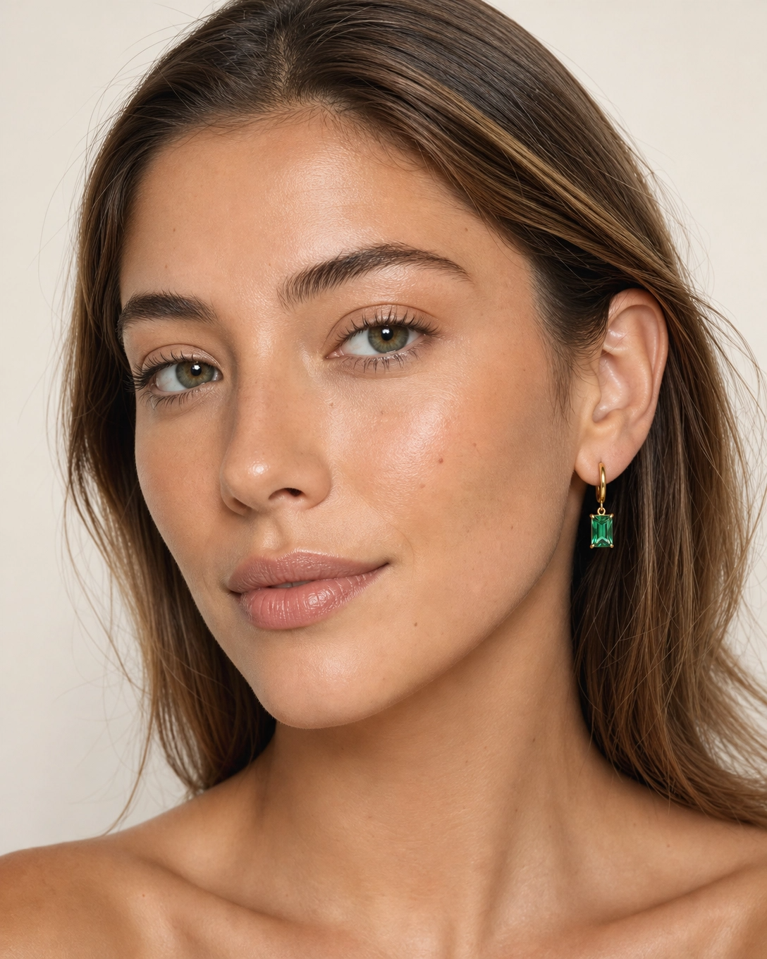 Emerald Green Rectangle Charm Earrings