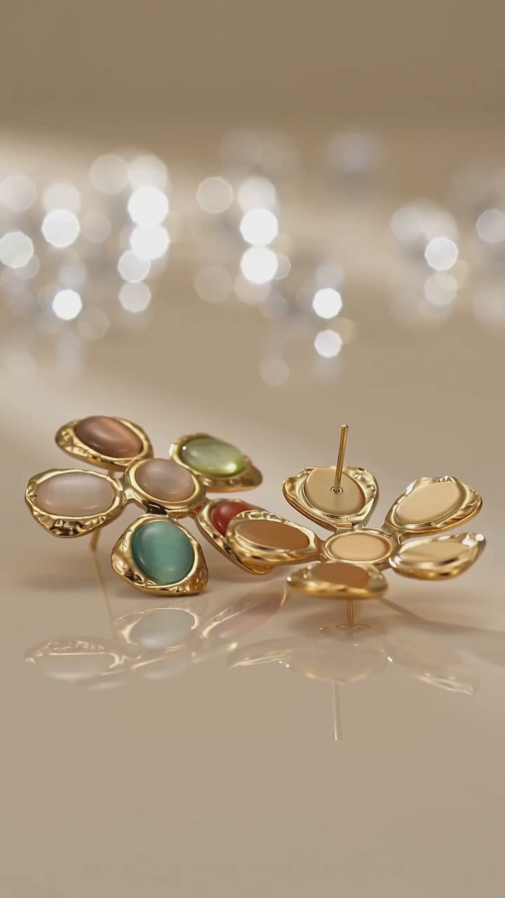 Multi-Stone Clover Flower Stud Earrings